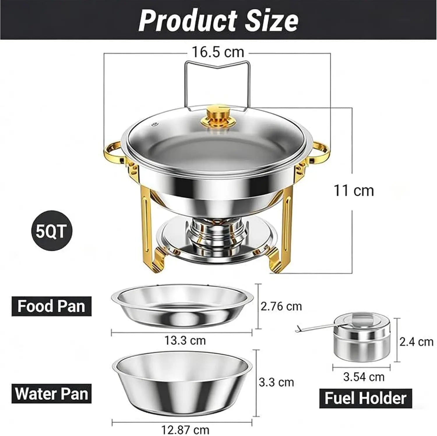 Stainless Steel Chafing Dish Set — Luxury Buffet Food Warmer with Glass Lid