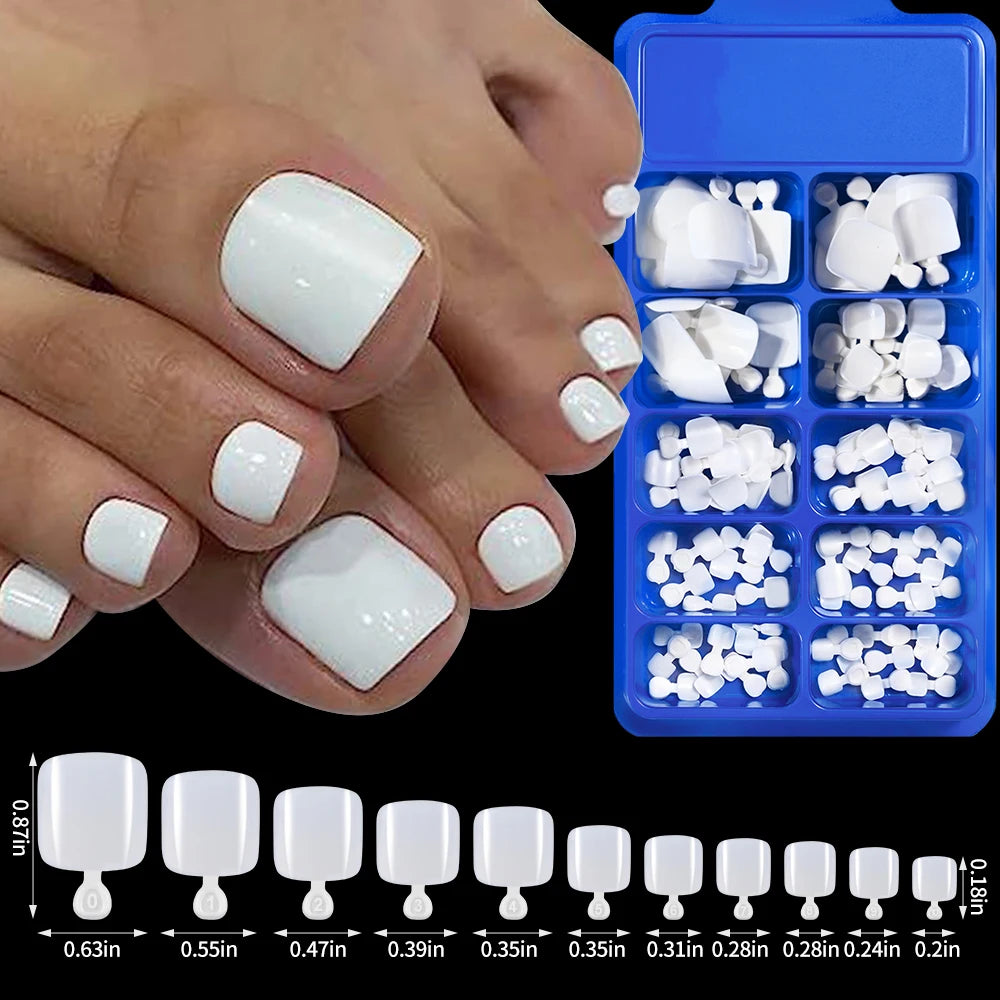 100pc Press On Toenails — Short Square Fake Nail Set for Manicure