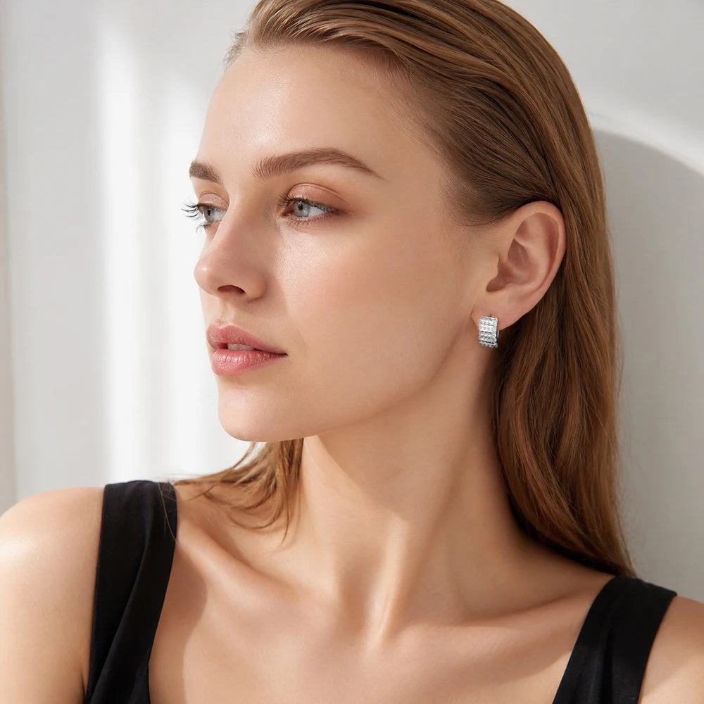 Thaddaeus Zircon Pave Hoop Earrings — Elegant 925 Sterling Silver Jewelry