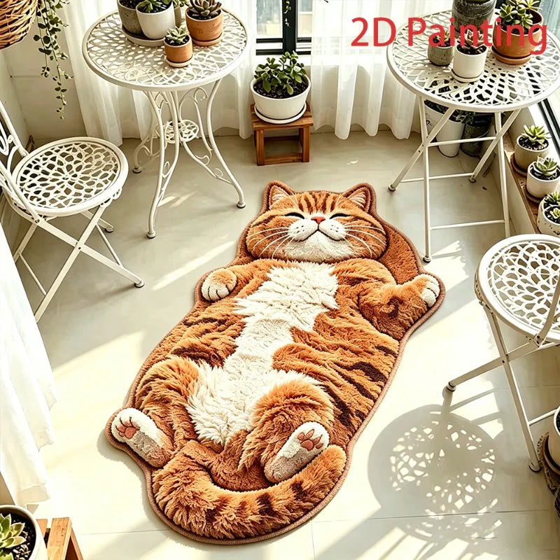 Cute Cat-Shaped Plush Rug — Soft Decorative Floor Mat for Bedroom