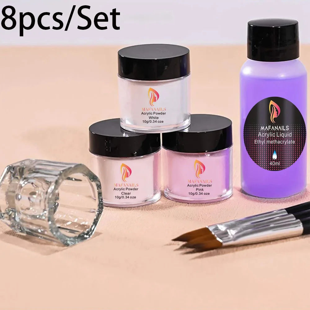 HotPress Professional Acrylic Nail Kit — 8-Piece Monomer and Powder Set