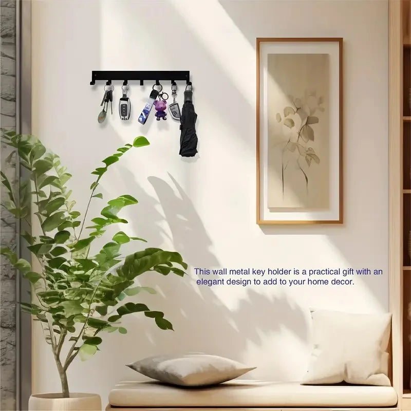 Minimalist Matte Black Key Holder — Wall Mounted Organizer with Hooks