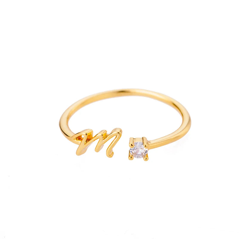 ICFTZWE Zircon Initial Letter Rings — Adjustable Stainless Steel Jewelry
