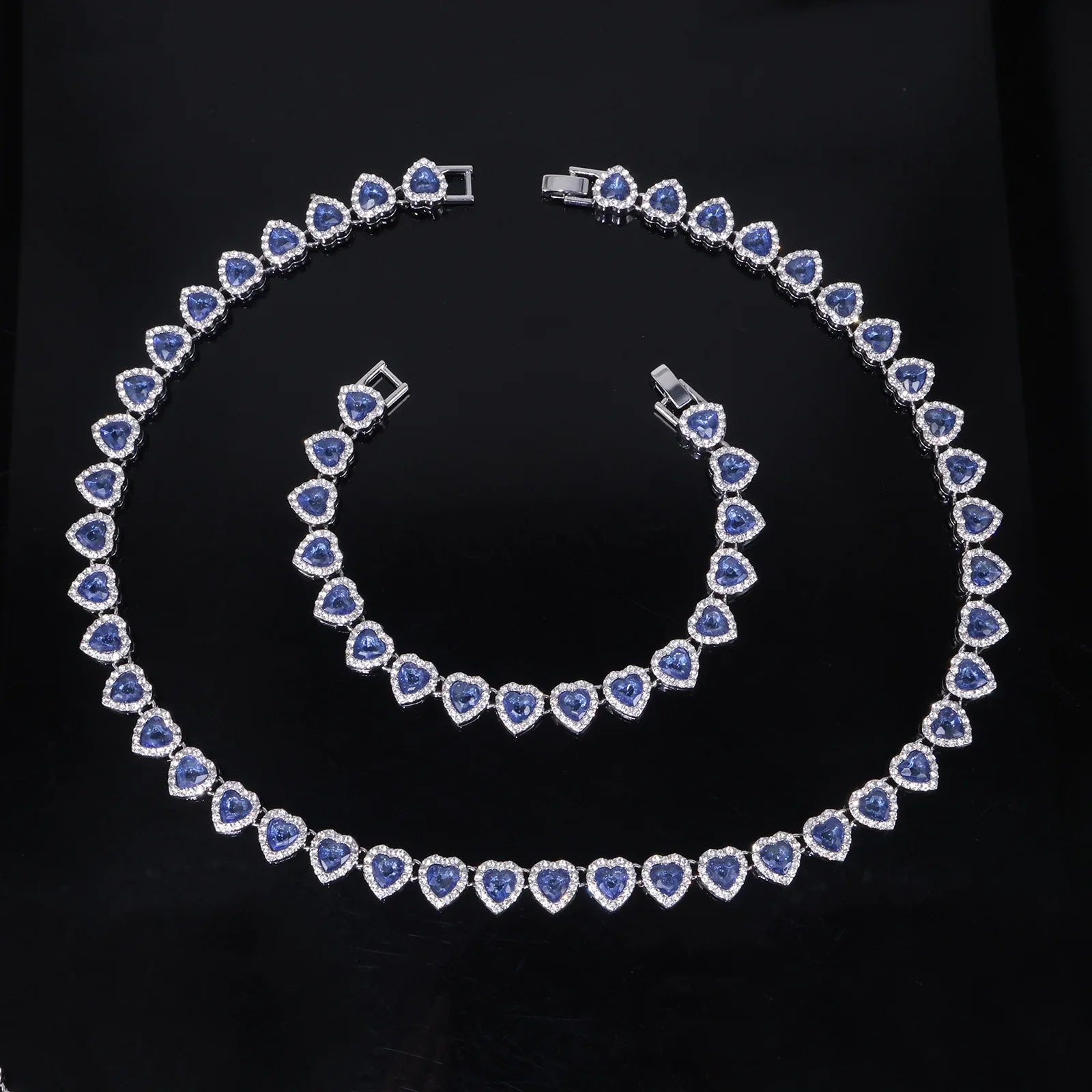 Hip Hop Rhinestone Heart Jewelry Set — Tennis Chain Necklace and Bracelet
