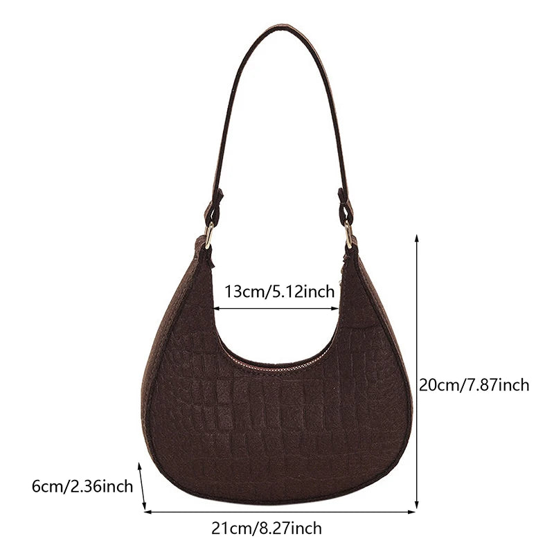Women's Felt Shoulder Bag — Stylish Half Moon Handbag for Daily Use