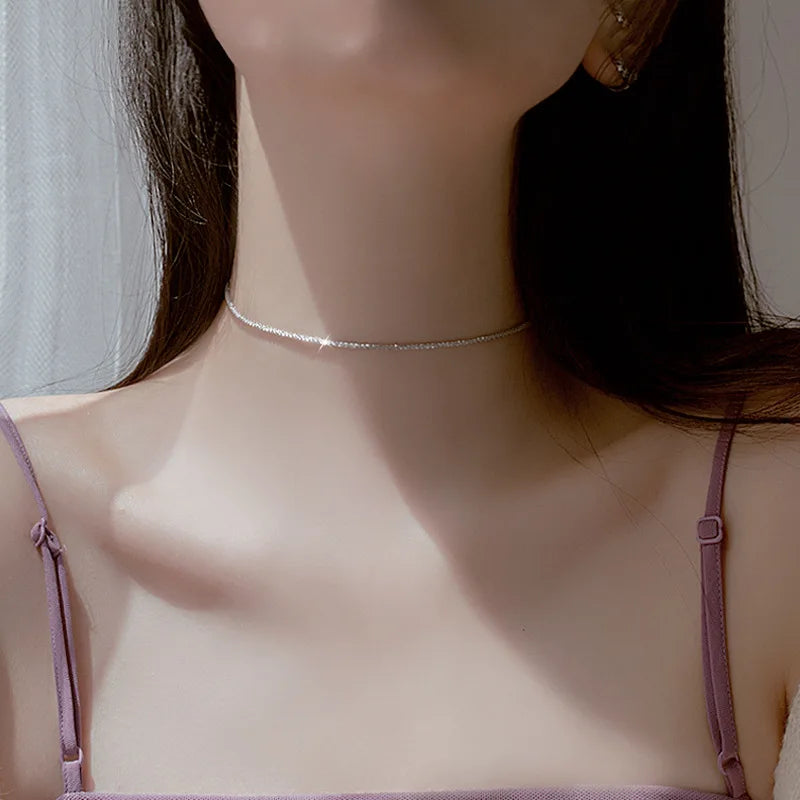 925 Sterling Silver Women's Link Chain — Elegant Geometric Choker Necklace