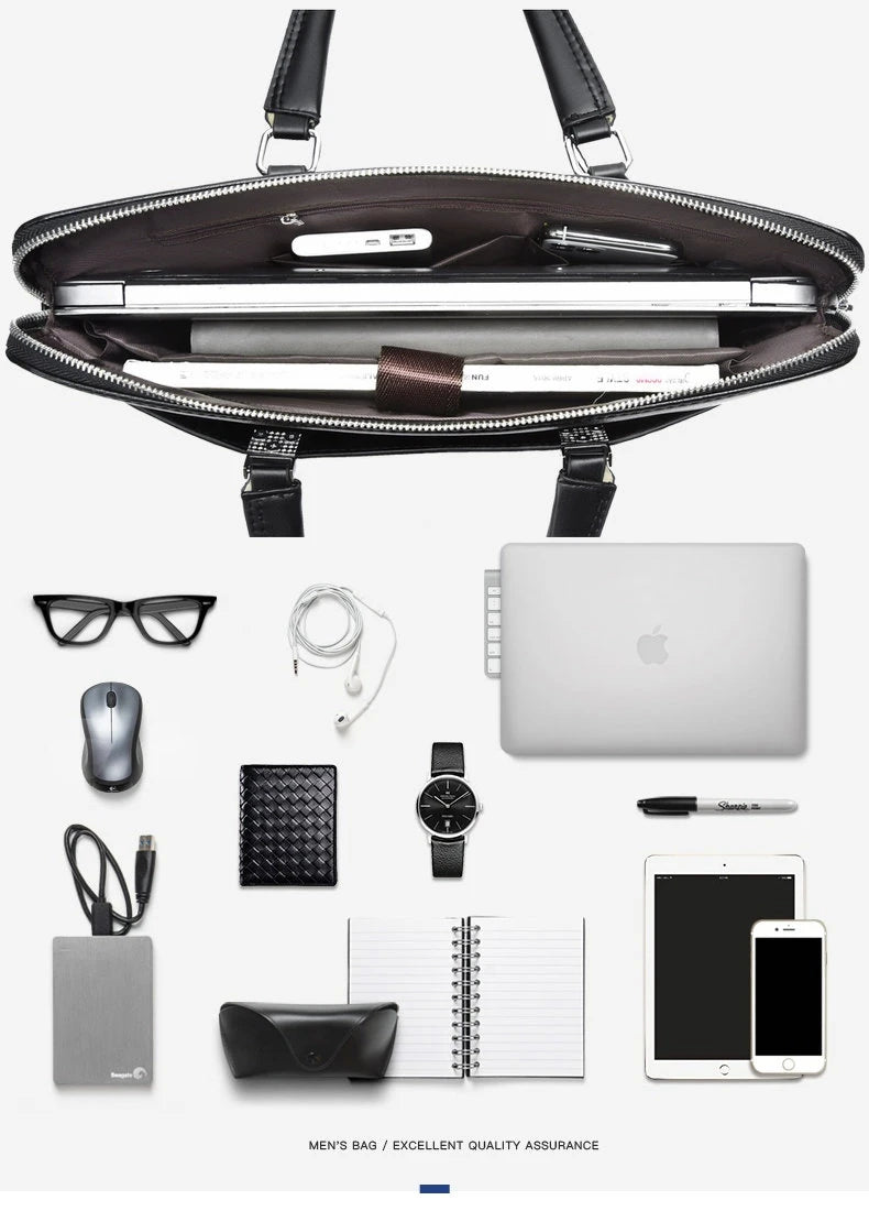 Leather Executive Briefcase — Professional 15.6 Inch Laptop Portfolio