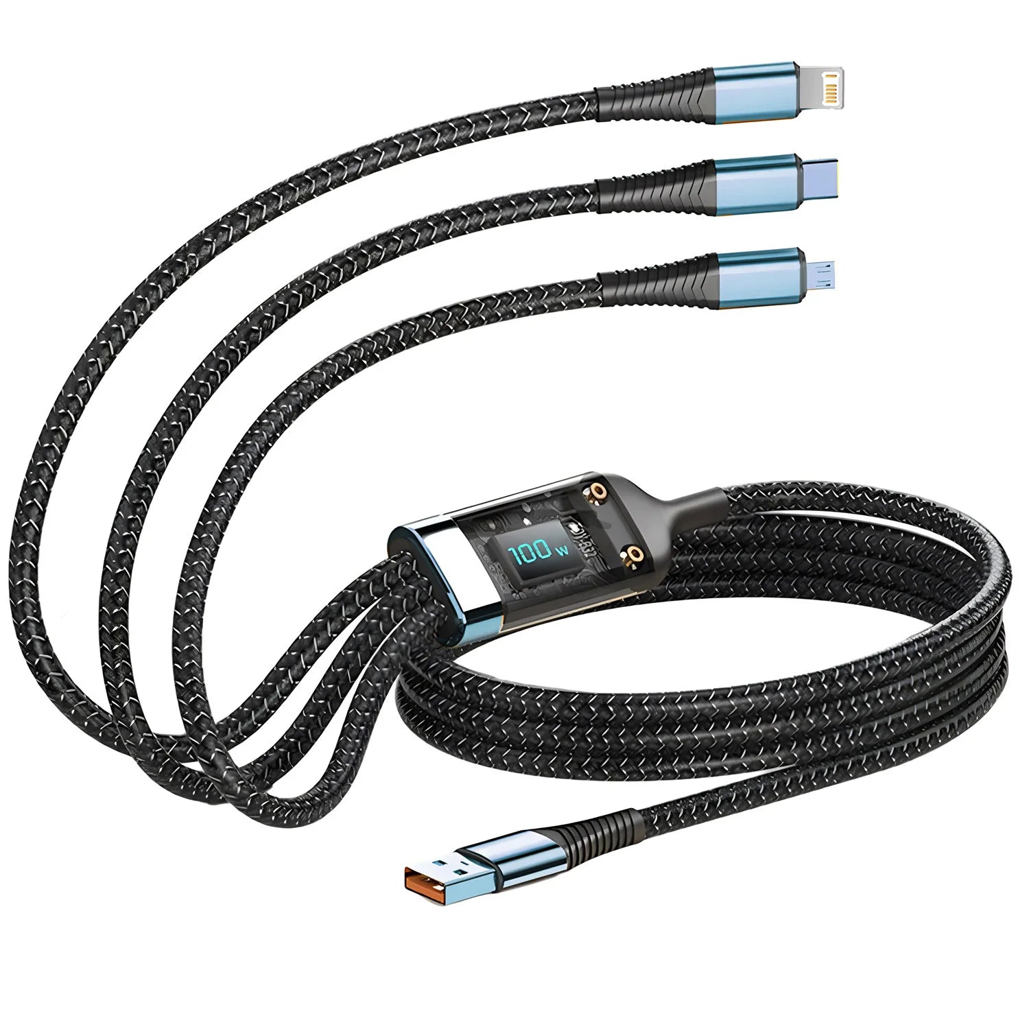 3-in-1 Fast Charging Cable — 100W Nylon Braided Multi-Device Cord
