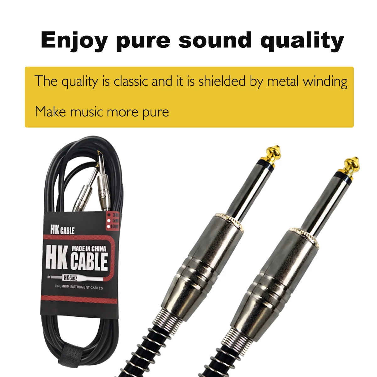 Miwayer Black Leather Guitar Cable — Shielded Audio Cord for Bass and Instruments