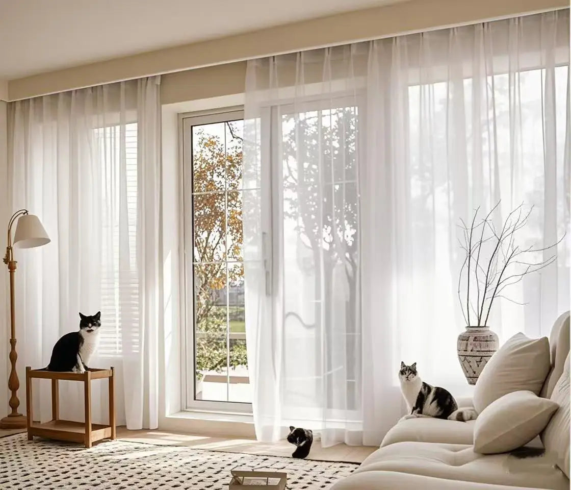 JESSANS White Sheer Floral Curtains — Elegant Transparent Tulle Drapes