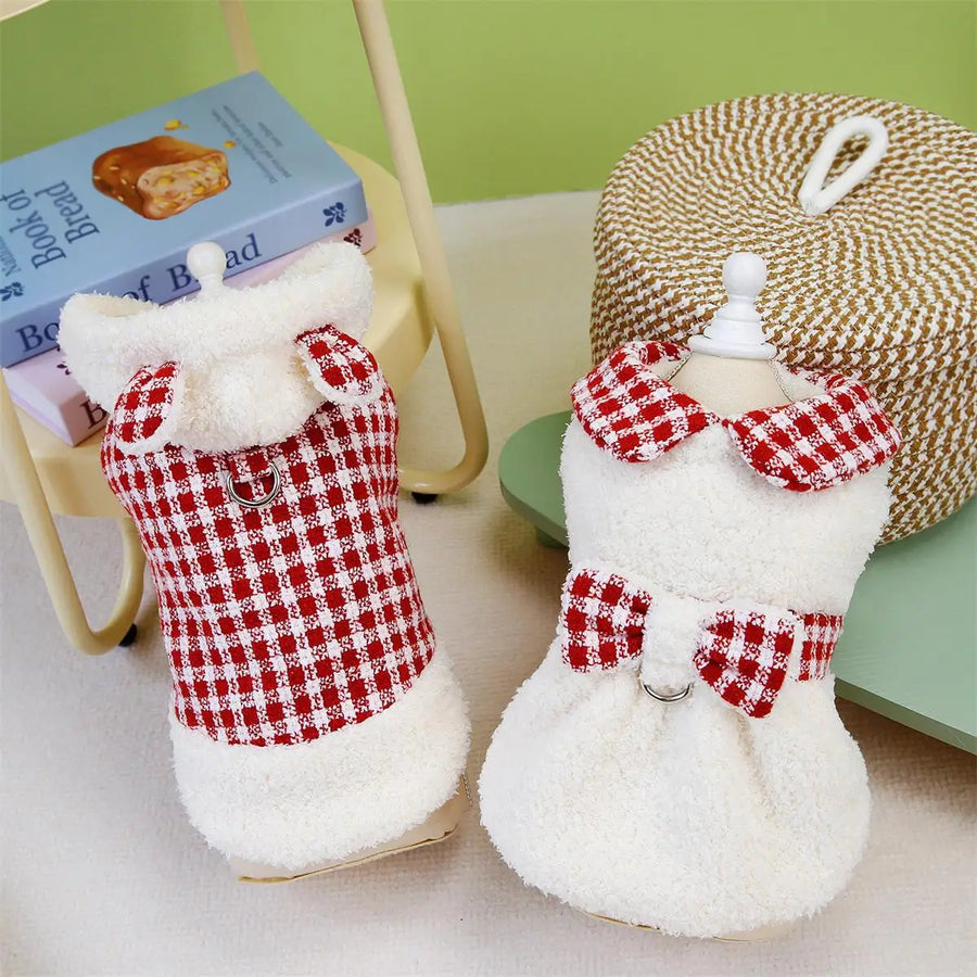 Plaid Dog Jacket and Dress Set — Stylish Autumn/Winter Pet Outfits