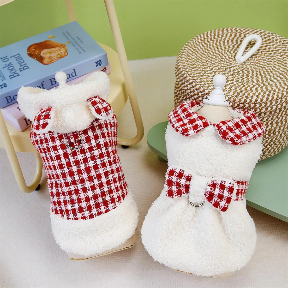 Plaid Dog Jacket and Dress Set — Stylish Autumn/Winter Pet Outfits