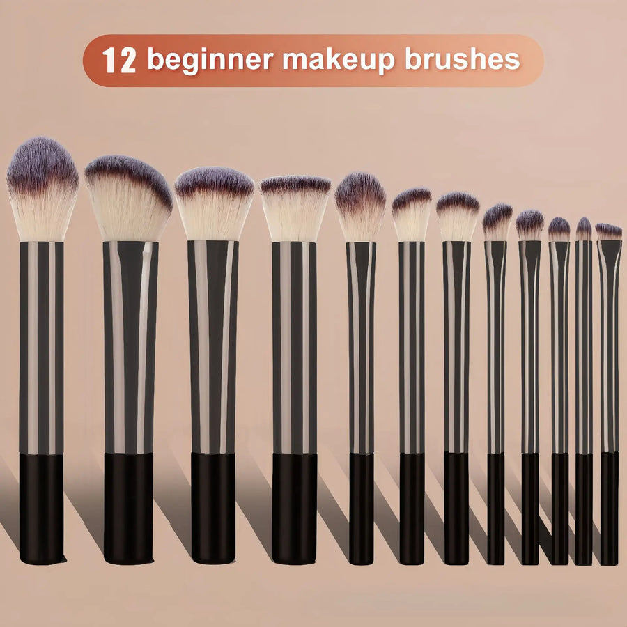 12-Piece Makeup Brush Set — Soft Wool Fiber Brushes with Silver Handles