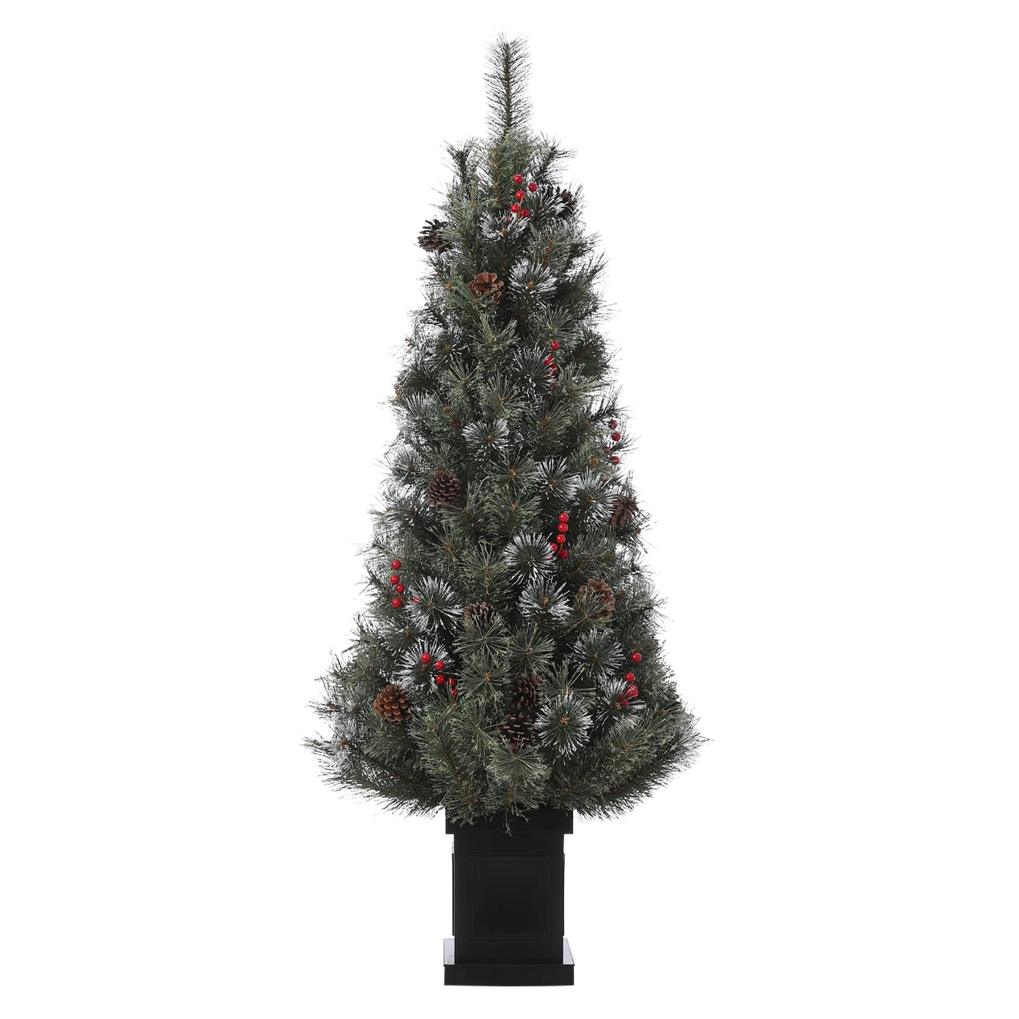 GAOMON 5FT Pre-Lit Snow Flocked Christmas Tree — Festive Decor with Red Berries