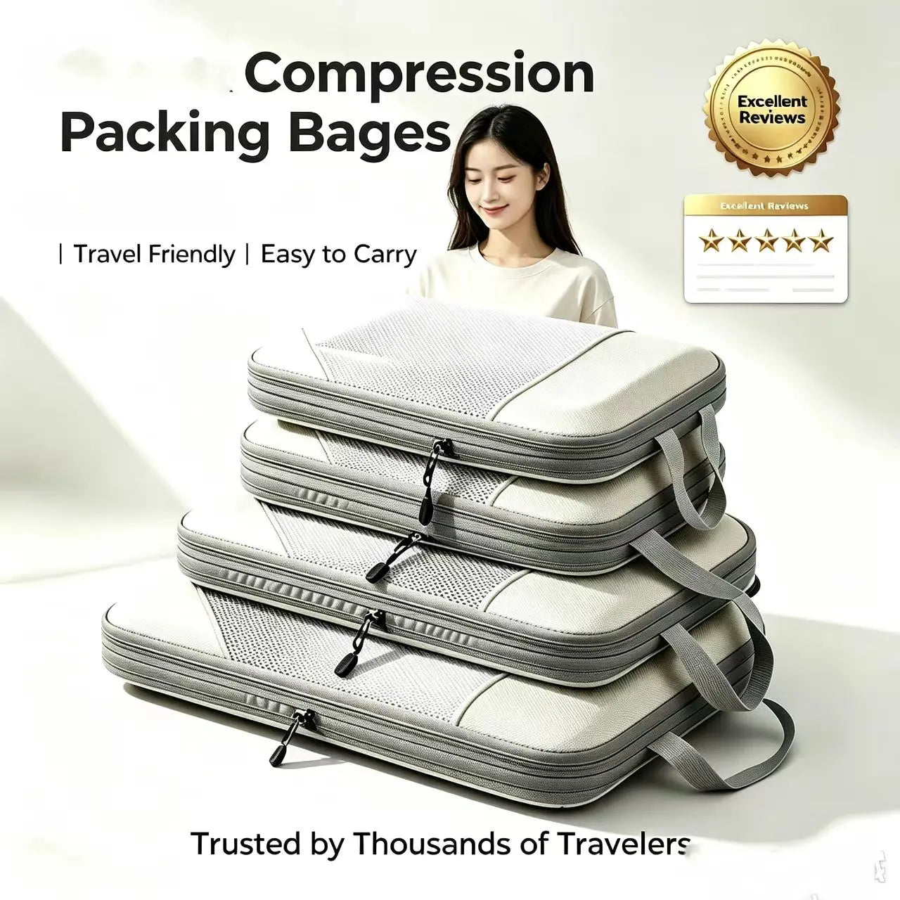 Compression Packing Cubes — Expandable Suitcase Organizers for Travel