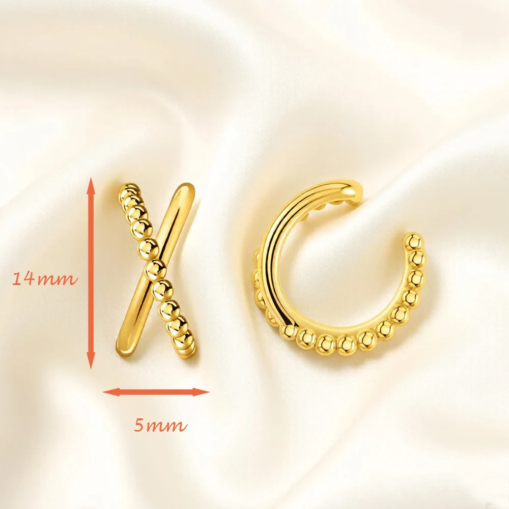Thaddaeus Criss Cross Dot Ear Cuff — Sterling Silver Geometric Clip Earrings
