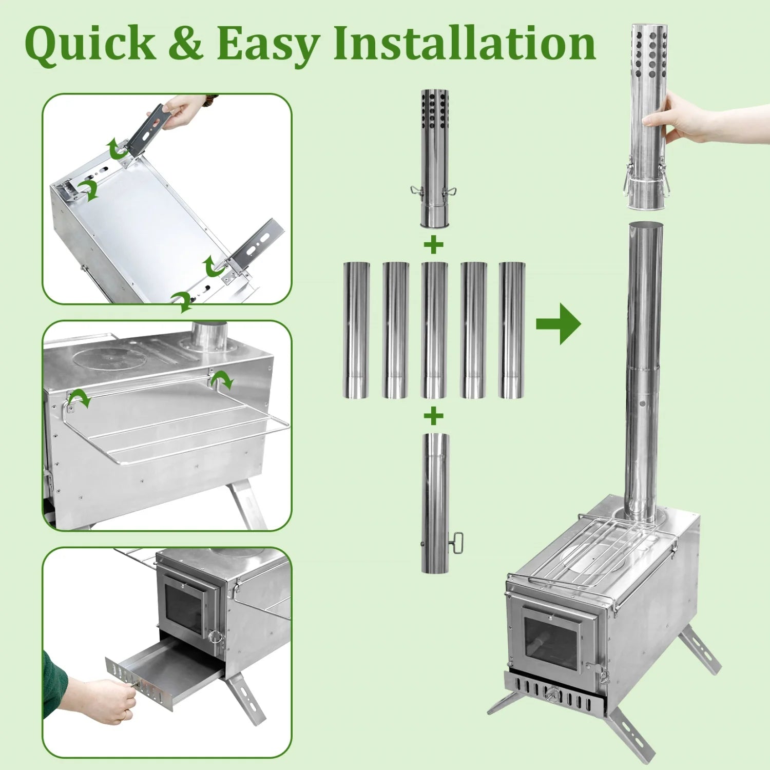 Portable Stainless Steel Wood Burning Stove — 2-in-1 Outdoor Heater & Cooker