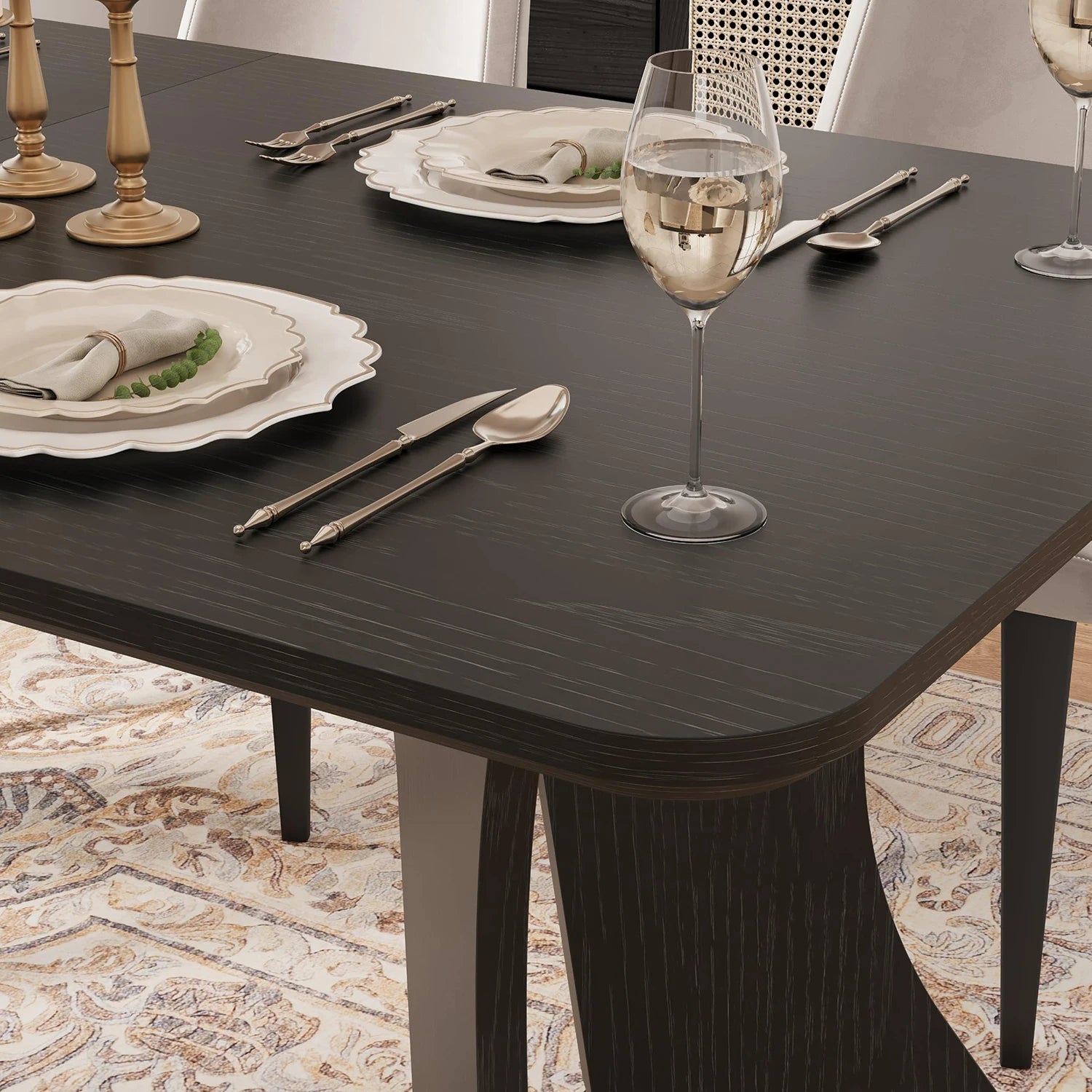 HiMISS 63 Inch Rectangular Dining Table — Modern Farmhouse Design with Antler Style Legs