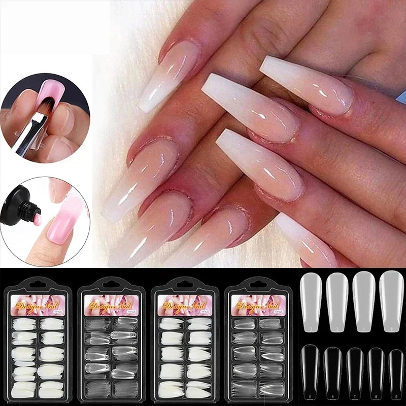 Natural Transparent Seamless Fake Nails — Full Coverage False Nail Tips