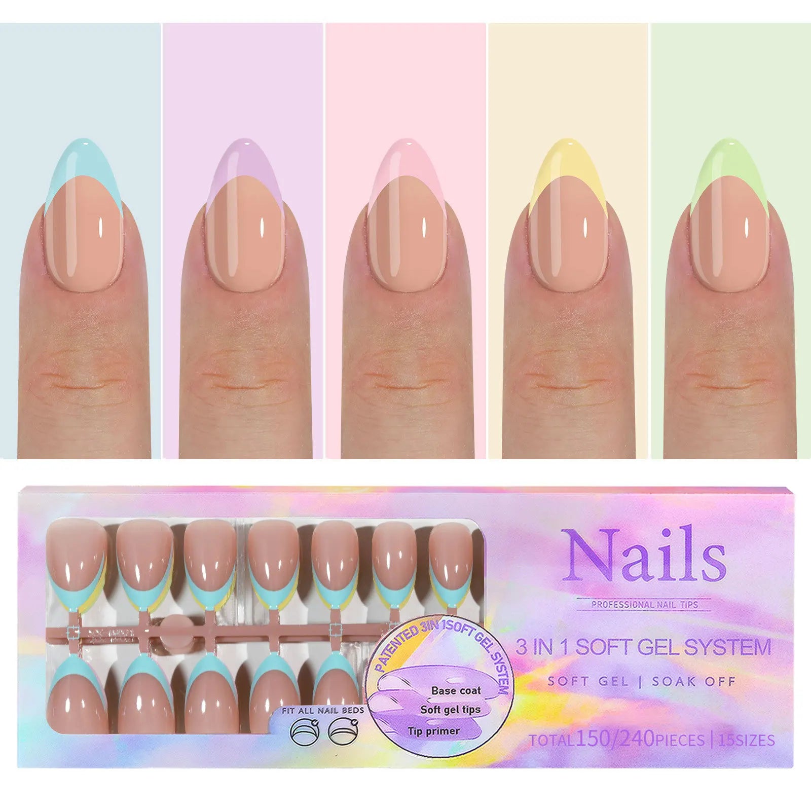 French Tip Soft Gel Nail Tips — 150 Piece DIY Press On Set