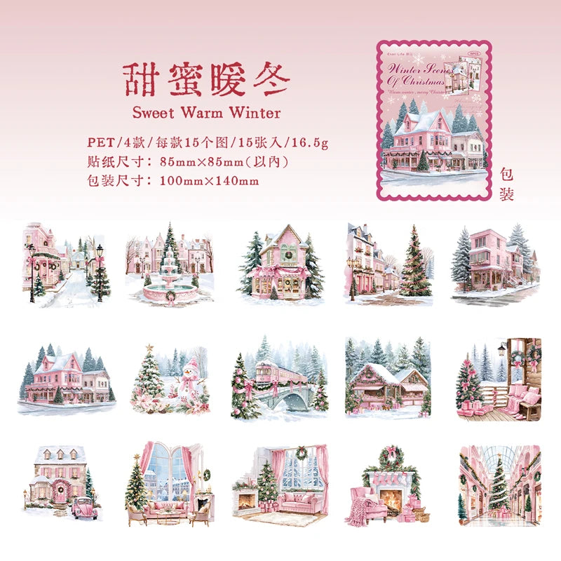 Christmas Atmosphere Stickers — 15pc DIY Scrapbook & Journal Supplies