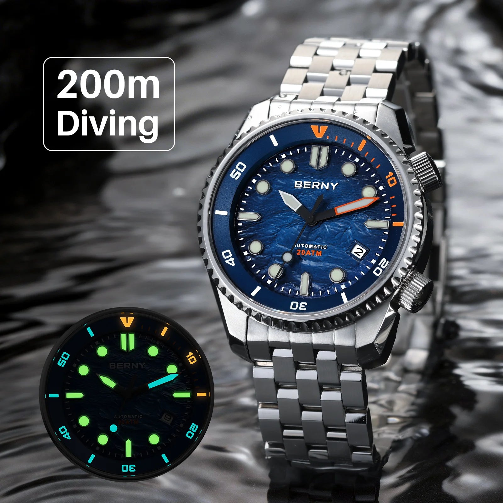 BERNY Automatic Diver Watch — Luxury Sapphire Crystal & 316L Steel