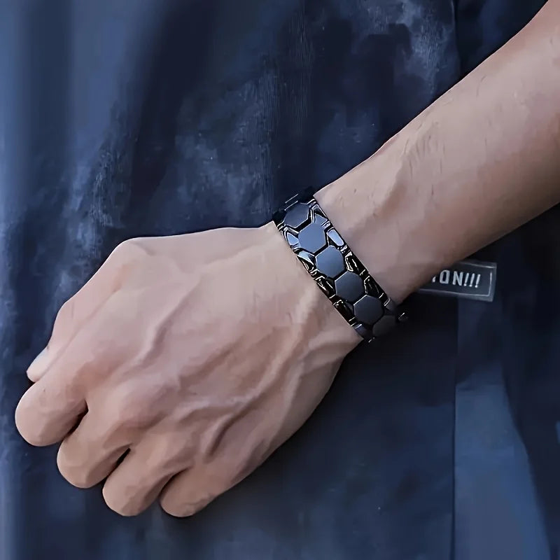 Men's Magnetic Titanium Alloy Bracelet — Detachable Hexagonal Bead Design