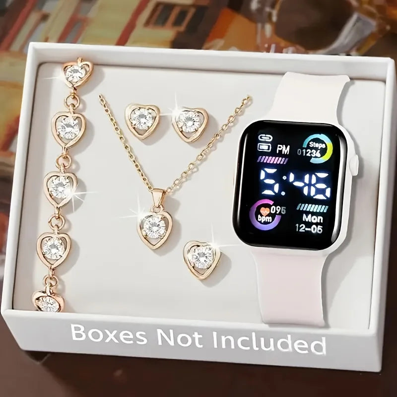 Fashionable Electronic Watch & Jewelry Set — 6-Piece Accessory Kit