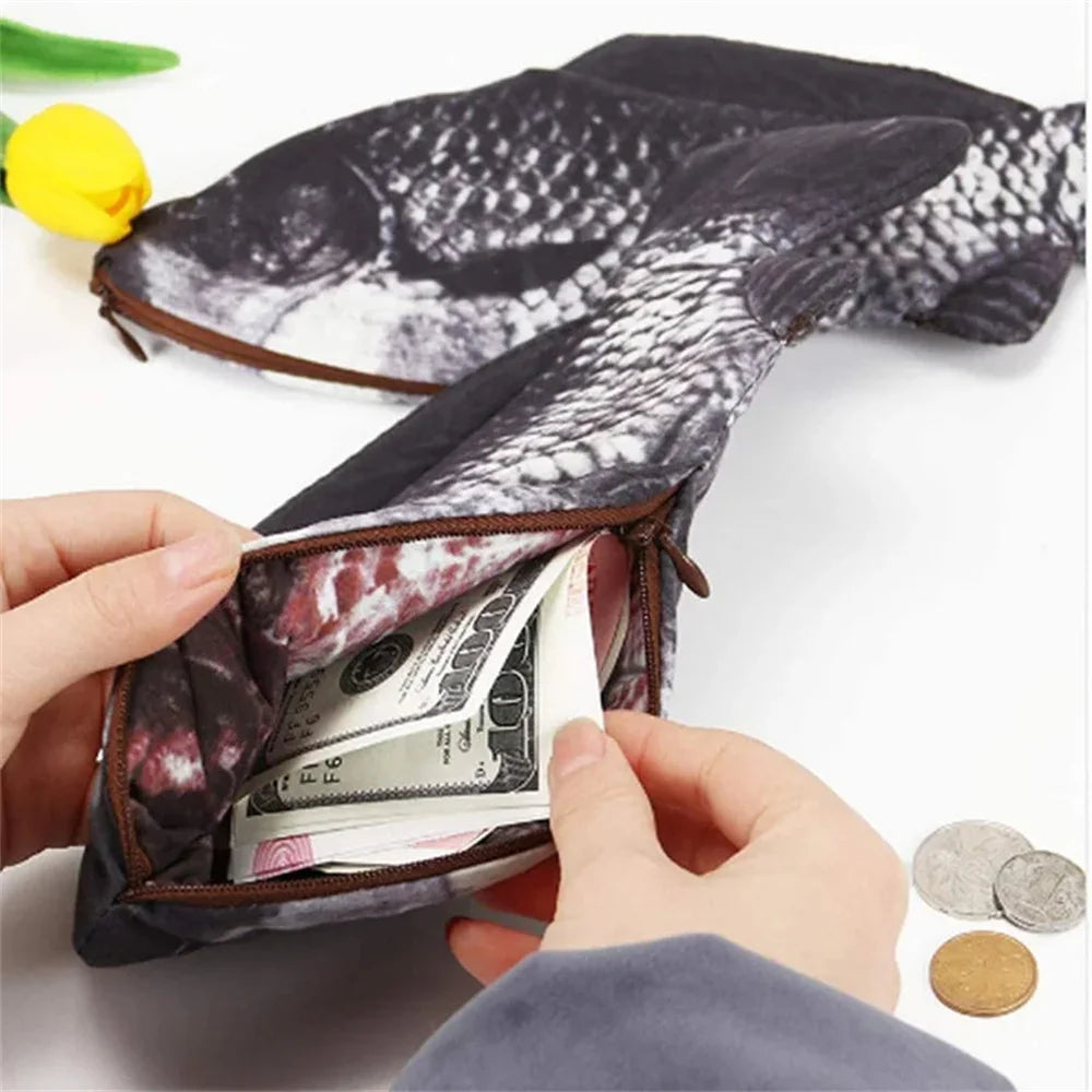 Fish Shaped Novelty Pencil Case — Fun Fabric Pen Bag & Coin Purse