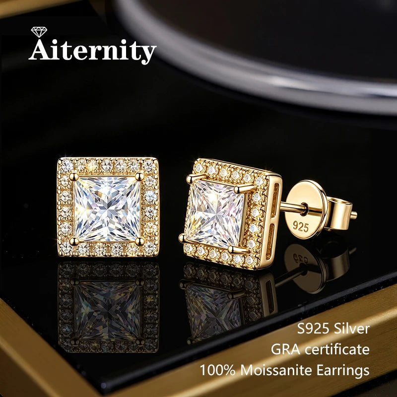 AITERNITY Moissanite Stud Earrings — Elegant S925 Silver Wedding Jewelry