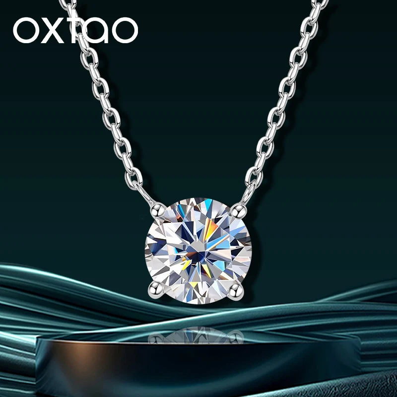 oxtao Moissanite Solitaire Necklace — 1CT D Color VVS1 Sterling Silver Jewelry