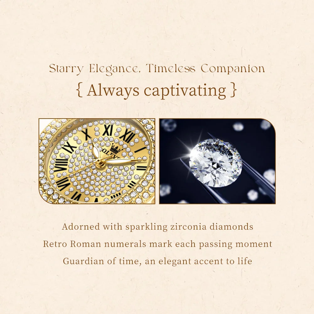 OLEVS 9943 Luxury Quartz Watch — Elegant Diamond Style Stainless Steel