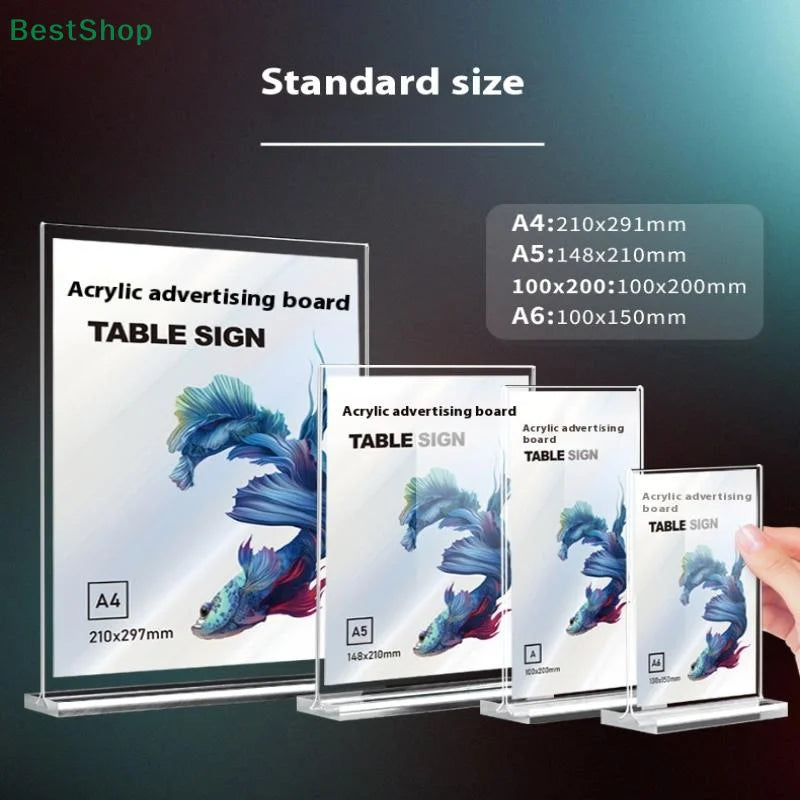 Acrylic Sign Holder — Clear Desktop Display Stand for Menus and Labels