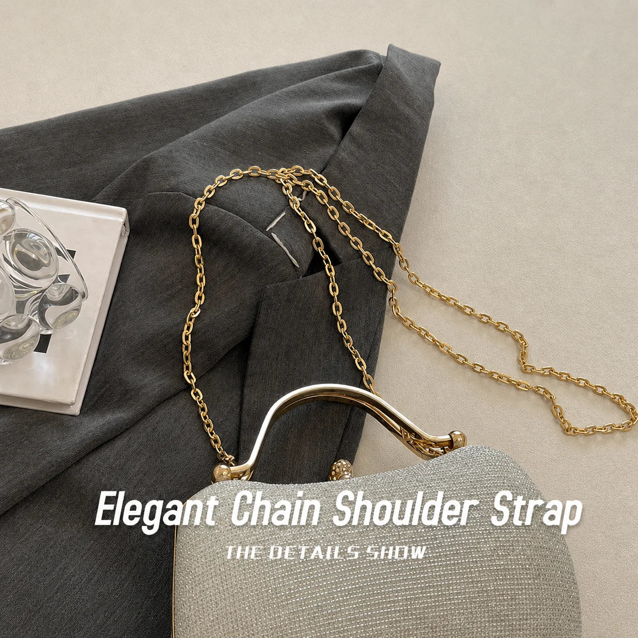 Structured Square Evening Bag — Versatile Clutch with Chain Strap