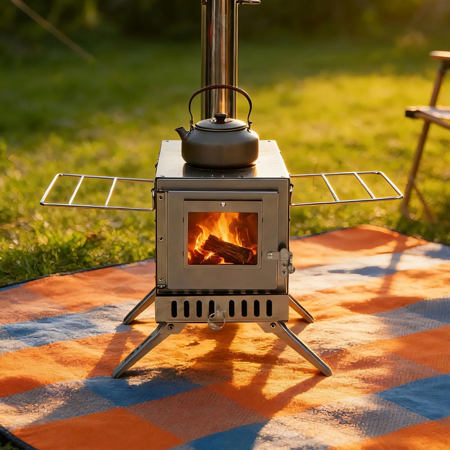 Portable Stainless Steel Wood Burning Stove — 2-in-1 Outdoor Heater & Cooker
