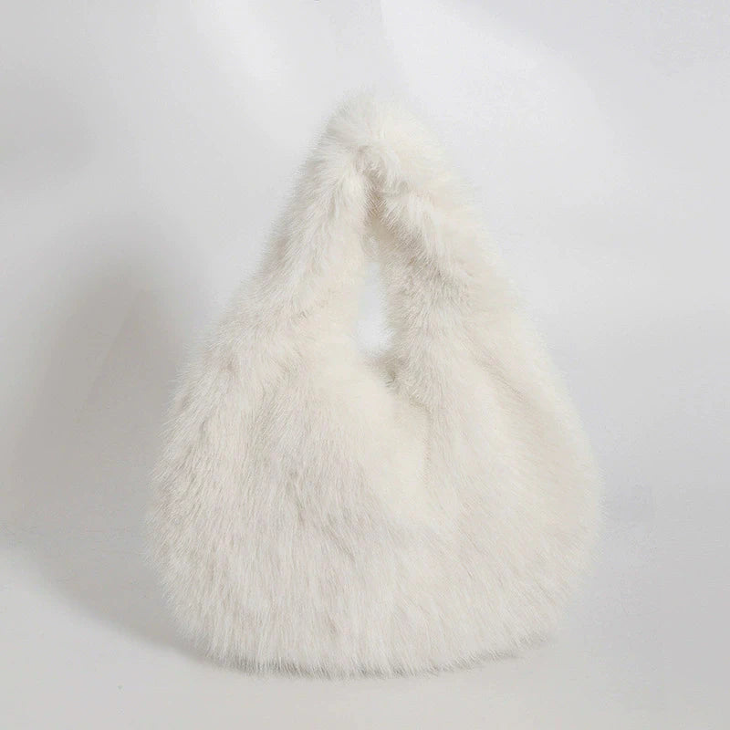 Faux Fur Hobo Shoulder Bag — Soft Plush Handbag for Women