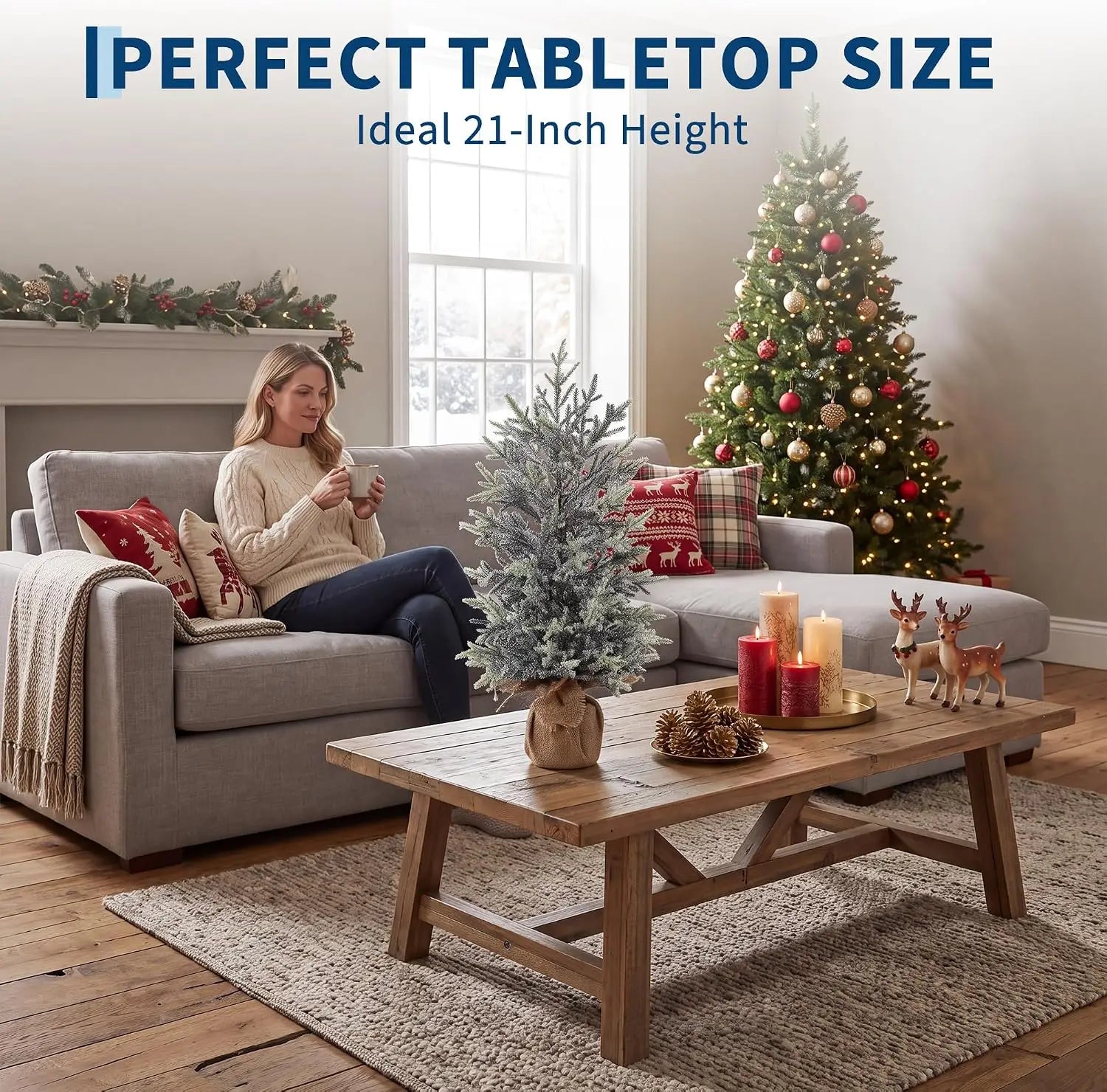 21-Inch Snow Flocked Mini Christmas Tree — Realistic Artificial Tabletop Decor