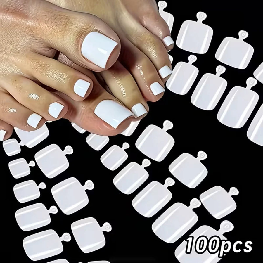 Square Press On Toenails — Pure White Full Cover Fake Nail Tips