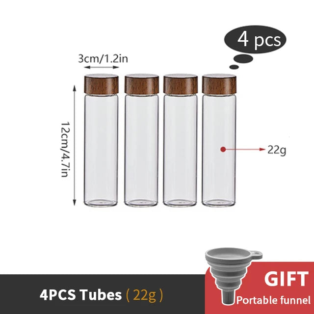 ALIKISSCAFE Coffee Bean Storage Container — Walnut Display Rack & Glass Tubes