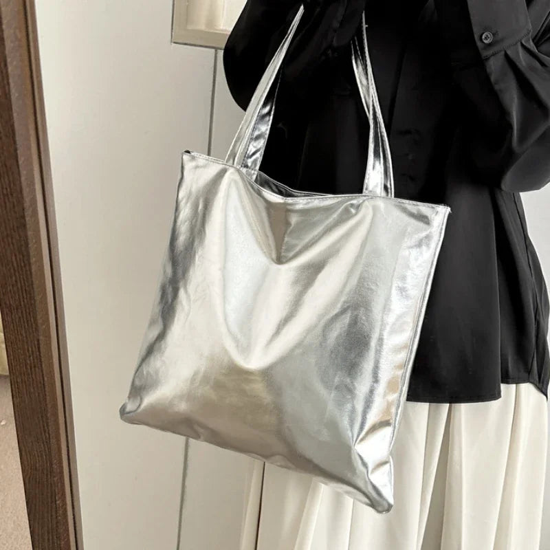 macroupta Glossy PU Leather Tote Bag — Large Capacity Fashion Shoulder Purse
