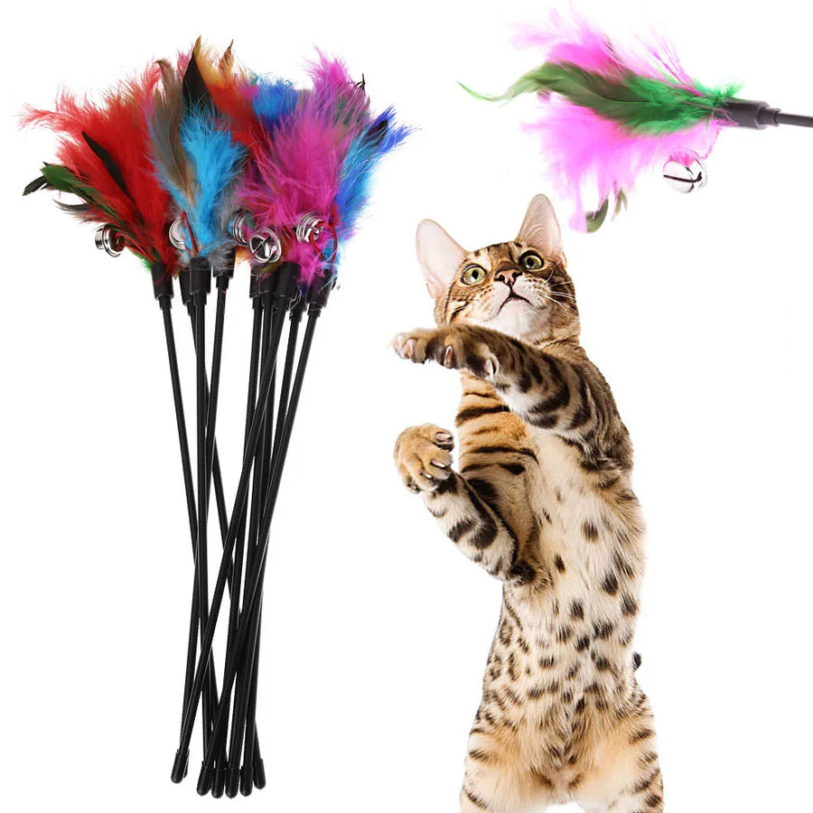 VKTECH Colorful Feather Cat Wand — Interactive 5-Piece Pet Toy Set