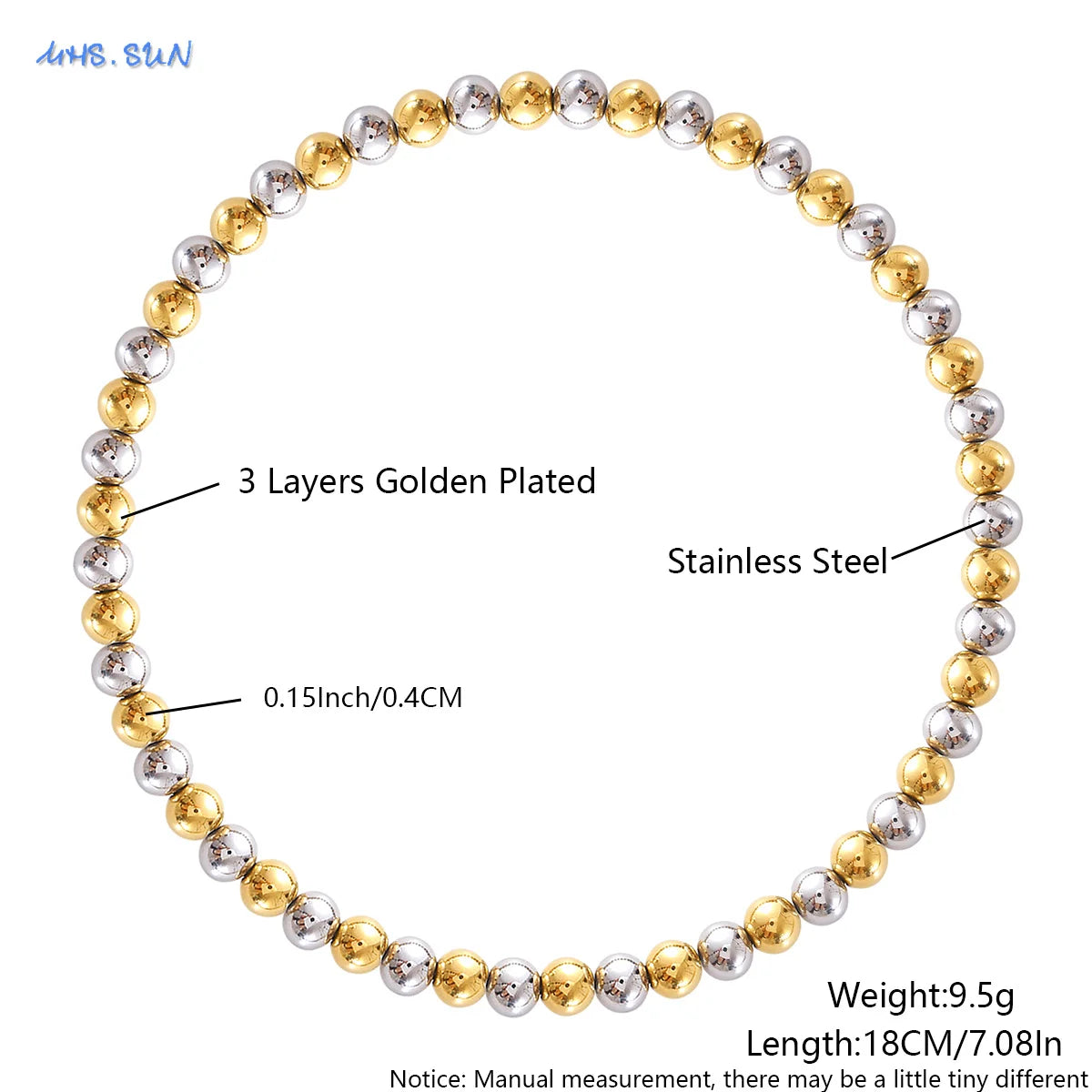 MHS.SUN Stainless Steel Beaded Bracelet — Gold Plated Stackable Jewelry