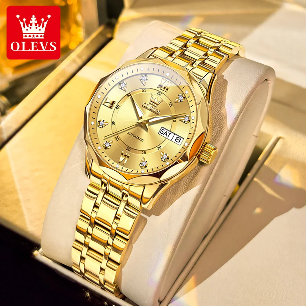 OLEVS Automatic Women's Watch — Luxury Stainless Steel & Dual Calendar
