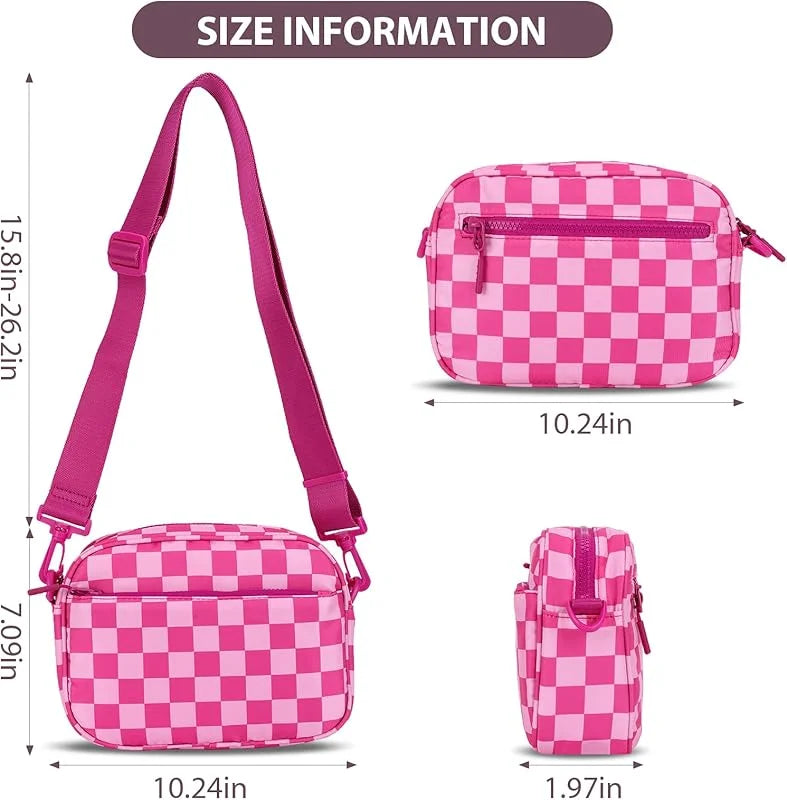 Checkered Crossbody Bag — Trendy Messenger Purse with Wide Strap
