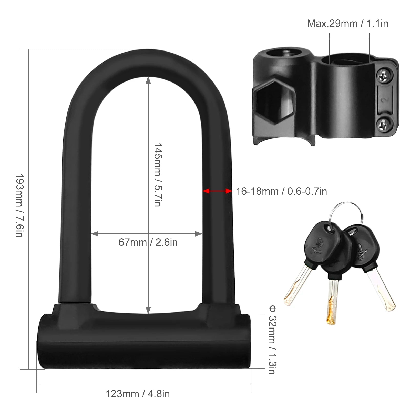 Heavy Duty U-Lock Bicycle Security Set — Anti-Theft Steel Lock with Bracket