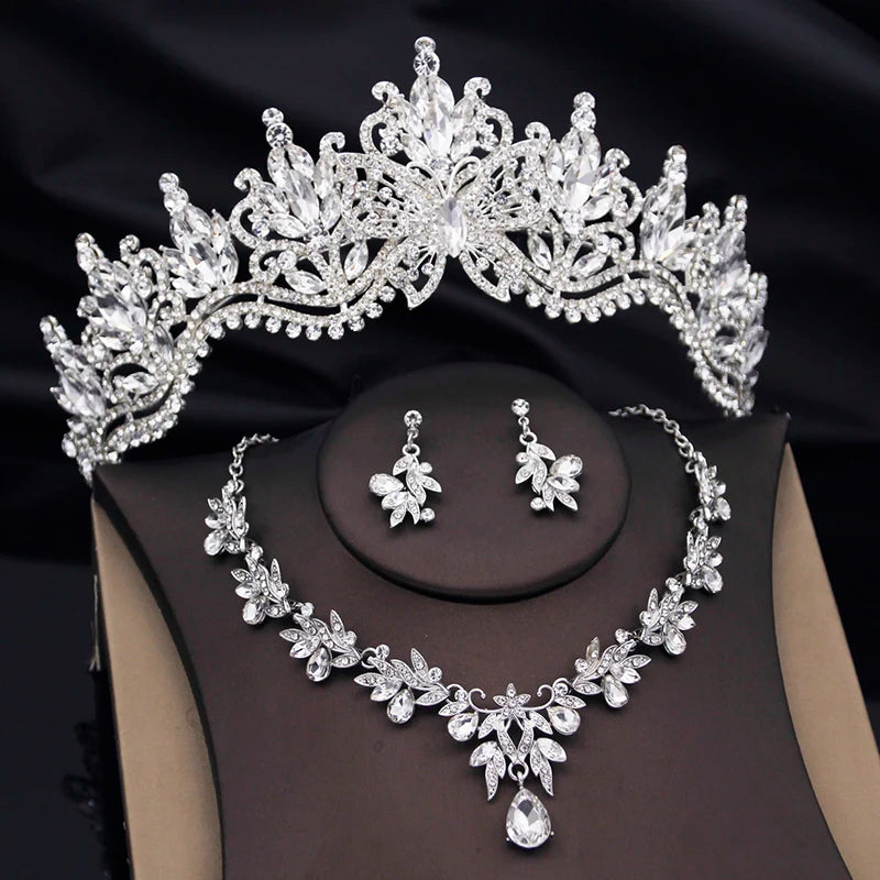 Cenmon Butterfly Tiara Jewelry Set — Elegant Crown, Necklace & Earrings