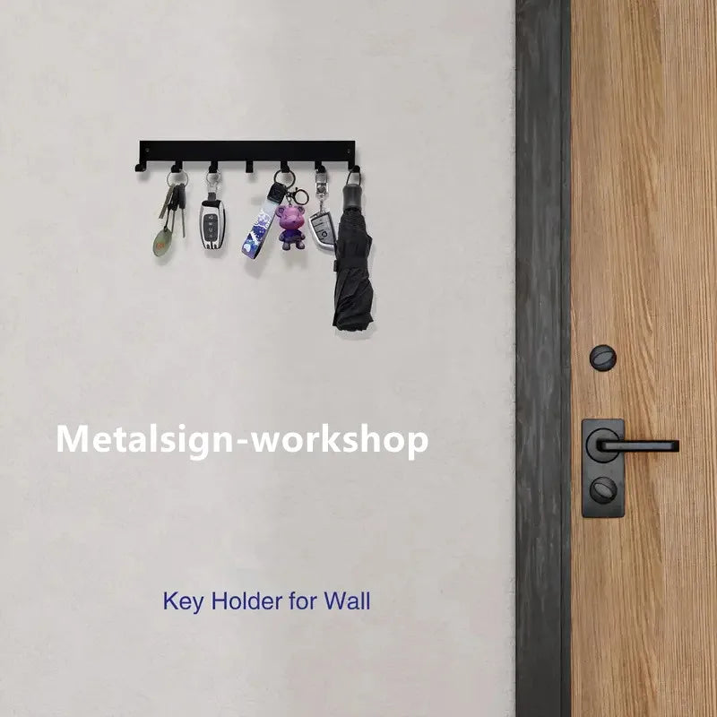 Minimalist Matte Black Key Holder — Wall Mounted Organizer with Hooks