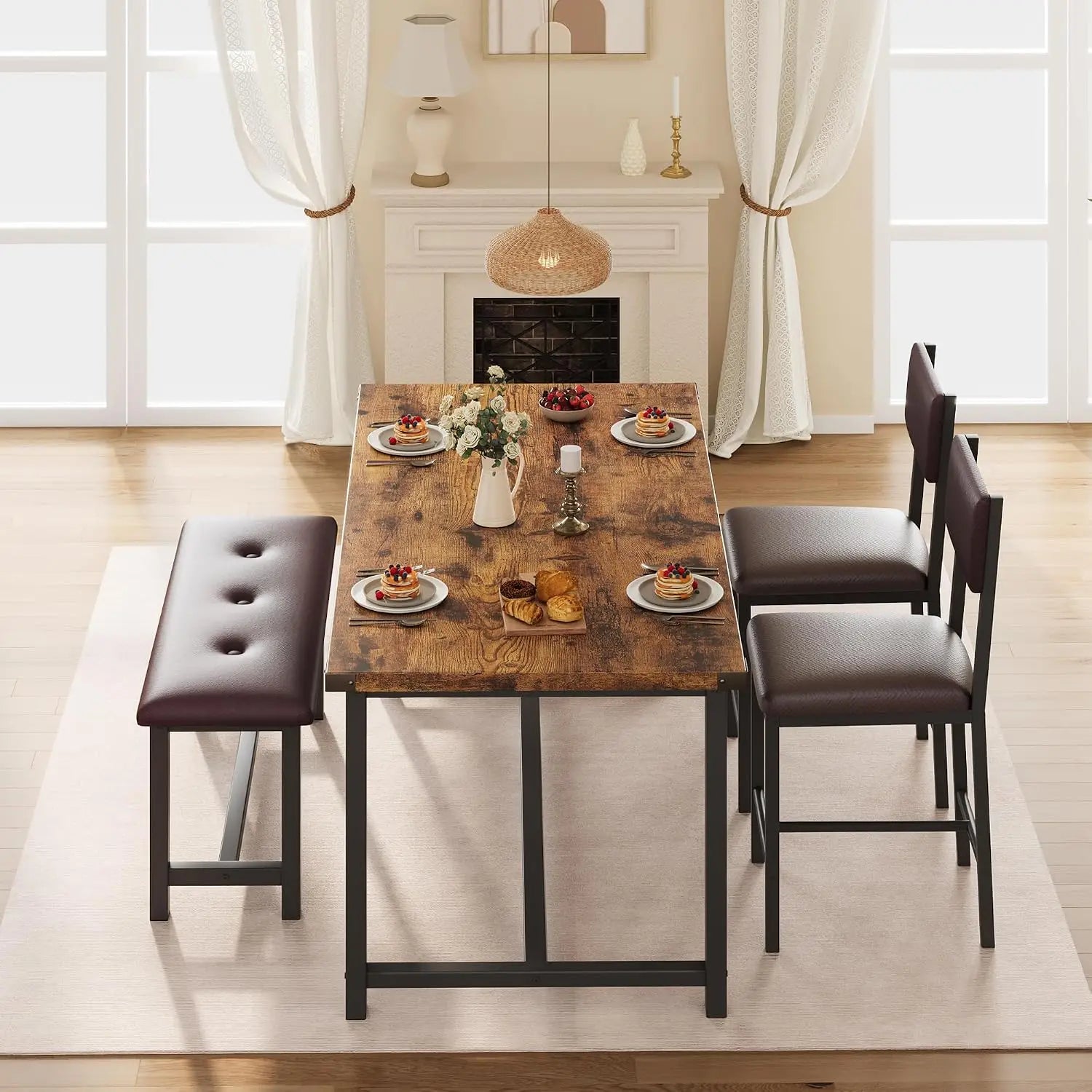 TWISTER.CK Dining Table Set for 4 — Wood Kitchen Set with Bench & Chairs
