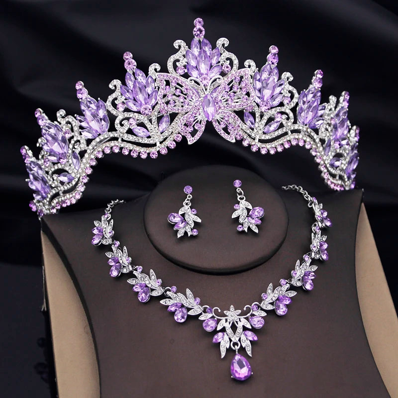 Cenmon Butterfly Tiara Jewelry Set — Elegant Crown, Necklace & Earrings