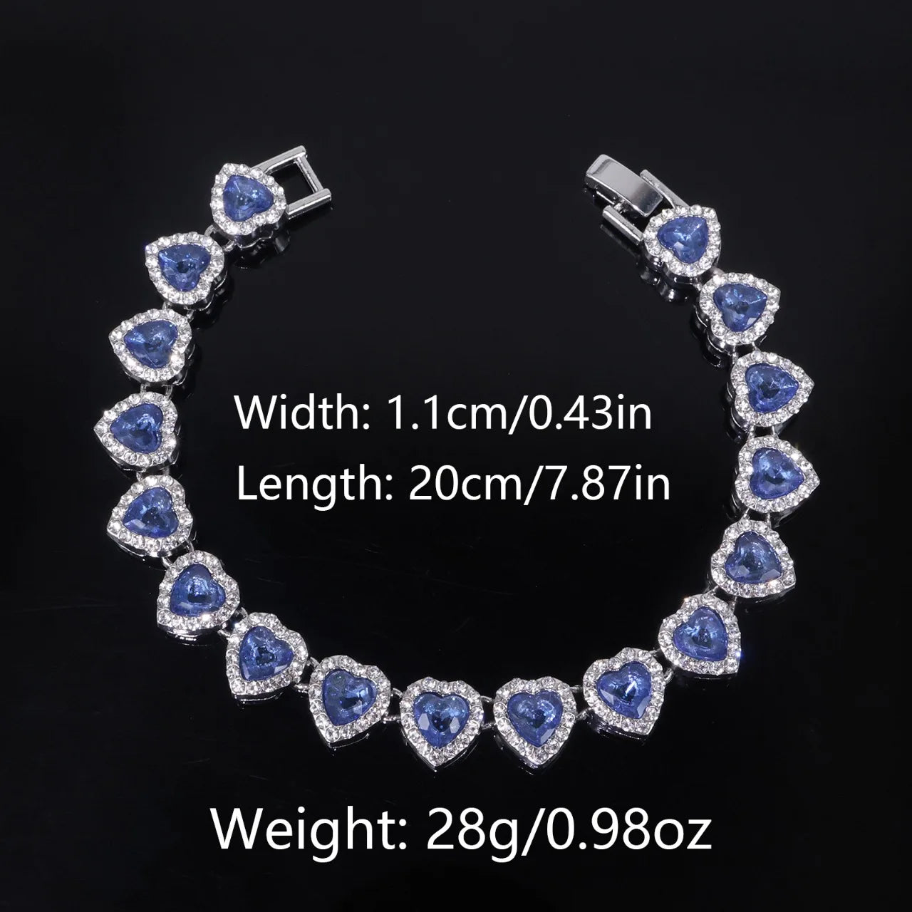 Hip Hop Rhinestone Heart Jewelry Set — Tennis Chain Necklace and Bracelet
